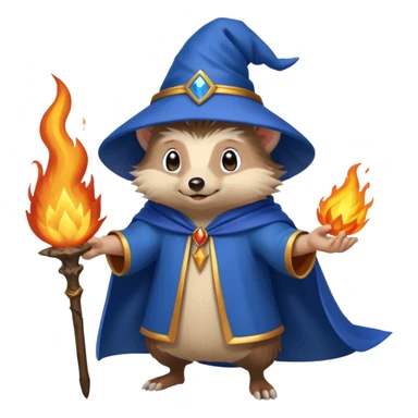 wizard hedgehog summons fire in one hand blue cape sticker