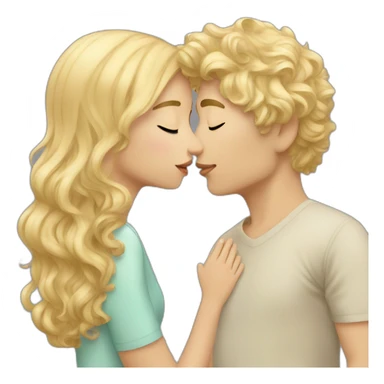 blonde wavy hair girl kissing asian tan boy sticker