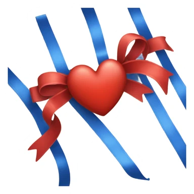 Red heart with blue ribbon bow covered sticker
