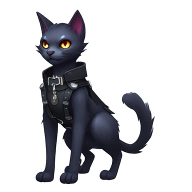 cool edgy fantasy dark-shadow-themed animal vampiric cat hybrid Fakemon  with a harness and collar full body sticker