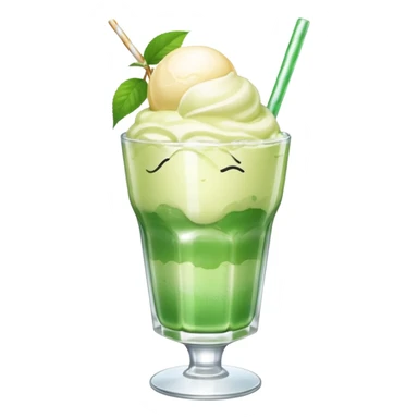 Japanese cream soda green on a glass with ice and vanilla 1 scoop on top sticker