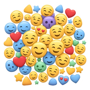 Create a large pile of many different 3D Apple style emojis inspired by the provided image. The emojis can touch and overlap, filling the entire image area, with no background. sticker