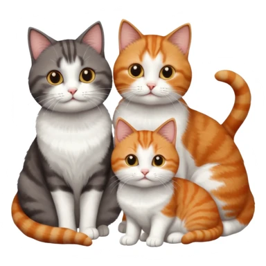 3 different coloured short haired cats including; a dark brown tabby and white cat, and a dark grey and white and a ginger and white sticker