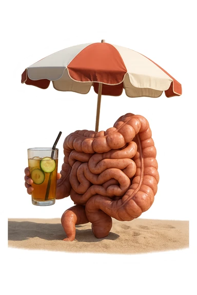 INTESTINO SEDUTO IN SPIAGGIA SOTTO L'OMBRELLONE MENTRE BEVE THè FREDDO CON CETRIOLO
IPERREALISTICO 4K sticker