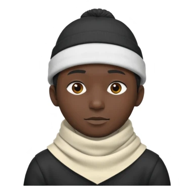 A guy with a triangle body with no arms and legs then his head is a perfect circle and his head is also black then give him a hat that doesn’t go behind his head, and last but not least give him a white scarf sticker