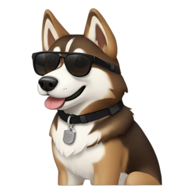 Brown husky in black wayfarer looking cooln sticker