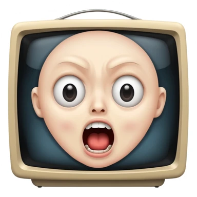 TV screen showing a screaming face sticker
