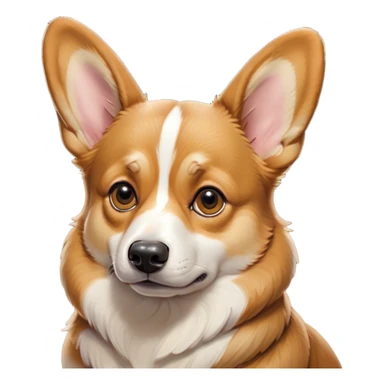 Cinematic Grumpy Fawn Corgi Portrait Emoji, Head tilted slightly with a deeply unimpressed expression, showcasing a dense fawn coat with pronounced white markings, large, droopy brown eyes narrowed into an unamused glare, ears drooping in exasperation, Simplified yet comically expressive features, highly detailed, glowing with a dry, sarcastic glow, high shine, effortlessly judgmental yet dignified, stylized with a touch of cynicism, bright but brooding, soft glowing outline, capturing the essence of an eternally unimpressed yet endearing herder, so lifelike it feels like it could sigh heavily at you in disdain at any moment! sticker