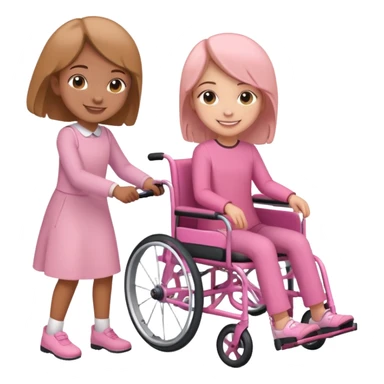 One light brown sister pushing her brown sister in a pink wheelchair sticker