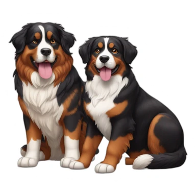 A Bernese dog next to A tortoiseshell cat without white sticker
