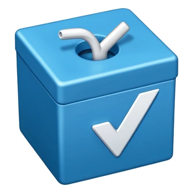 A blue box  and a white tick 2d sticker