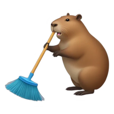 Capybara cleaning with broom sticker