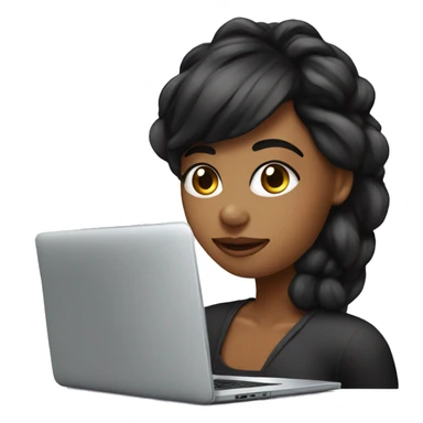 Chica de piel ojos negros morena con una laptop sticker