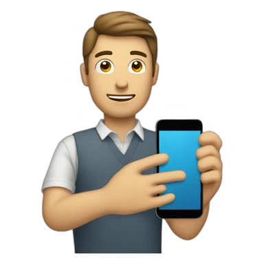 A man holding up a mobile phone and talking sticker