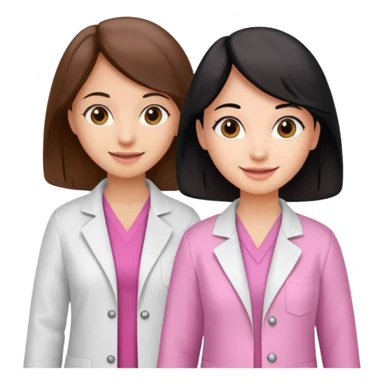 cientificas con blusa rosa y bata blanca felices, una chica con pelo marrón y otra chica con pelo negro sticker