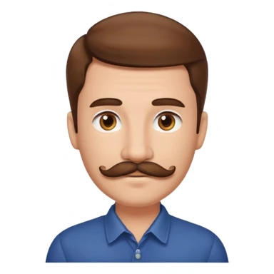 portrait of a brown-haired male with a mustache sticker