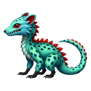 Blue green red black furry scaled white Salandit-genet-fusion-hybrid-creature (full body) sticker