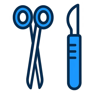 icon of surgical instruments, minimal design, blue and white color scheme sticker