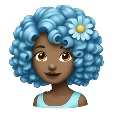 black curly haired girl with light blue flower hair clip sticker