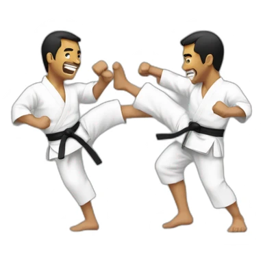 two men fighting and smiling karate style sticker