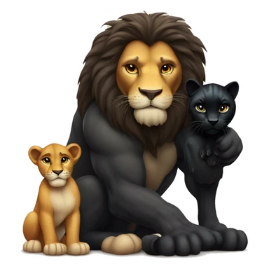 Big serious lion sitting next to a little young black panther sticker