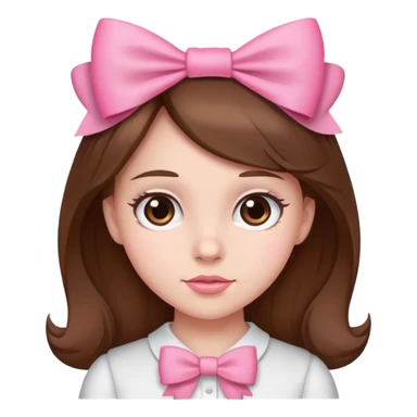 a girl with brown hair and a pink bow sticker