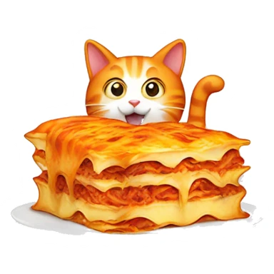 Orange cat eating lasagna sticker