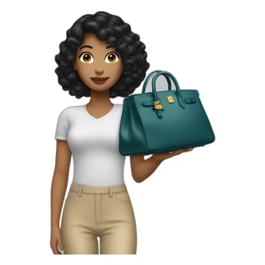 girl with black hair holding a birkin bag sticker
