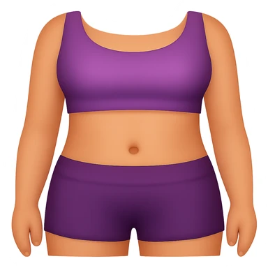 Edit the image to depict a woman's stomach wearing a sports bra and shorts in emoji style. Remove the background. The style should resemble emoji style with simple and concise features. sticker
