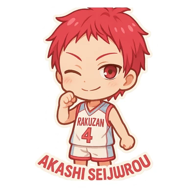 Akashi Seijuurou as a chibi icon, winking, small body, large head, vibrant colors sticker
