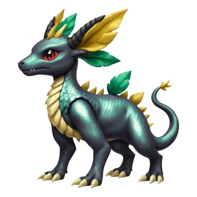 Shiny Iridescent Dusknoir-Cubone-Salandit-Leafeon-Fakémon-hybrid-creature (full body)  sticker