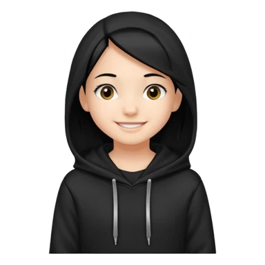 후드티 입은 초딩여자 아이.후드 안 씀. 검은색 후드티와 검은 머리.  sticker