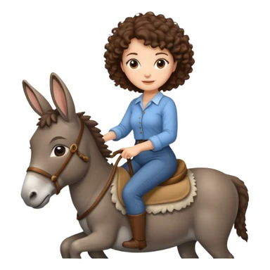 cute woman short tight curly brown hair riding an gentle donkey sticker