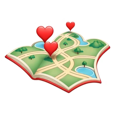 Folded map icon with subtle paths drawn – symbolic exploration of love and attraction, with gentle heart-shaped pathways and relationship journey markers sticker
