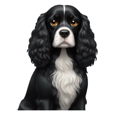 Small completely black king spaniel with black fur on his whole face and white fur on chest sticker