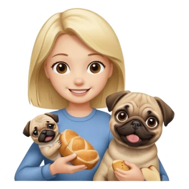 haz una chica rubia dandole comida a su perro pug sticker