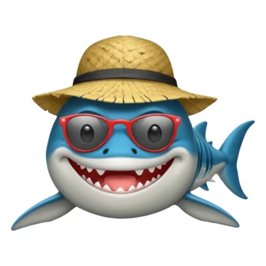 Tiburón de pie con camisa hawaiana, lentes negros, y una gorra al revés sticker