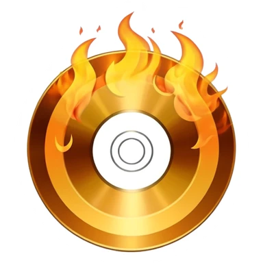 A minimalist CD disc with a subtle fire design, gold flames. sticker