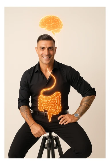 uomo con benessere alto poichè il cervello è collegato all'intestino sticker