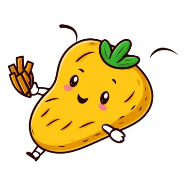 peanut character flying on a potato with fries sticker