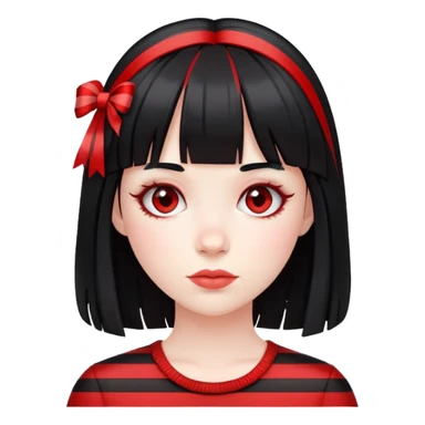 Pale girl, black hair with red striped hair and bangs sticker