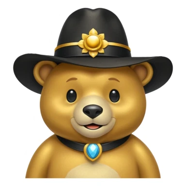 Oso dorado con sombrero elegante y moño negro animatronico feliz sticker
