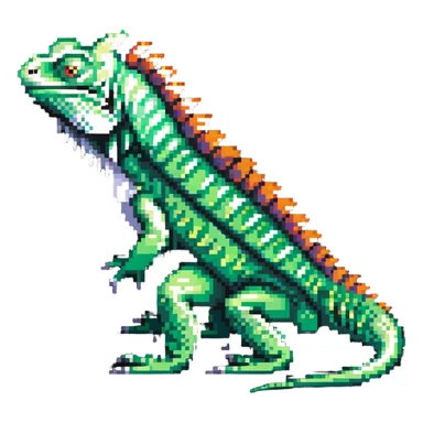 Pixelated iguana with green scales and spikes sticker