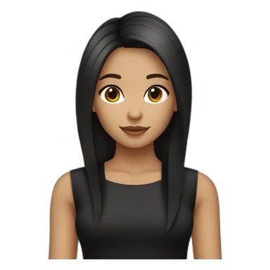 girl She has brown eyes, long dark hair, straight and styled. She has an olive skin tone and wears black clothing, which contrasts with her fair complexion. sticker
