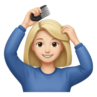 person combing their hair, smiling, simple and expressive sticker