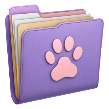 a pastel folder of documents with a pawprint on it sticker