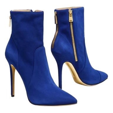 Hyper Realistic, Michael Kors royal blue suede, both pairs of stiletto ankle bootie boots, detailed gold zipper sticker