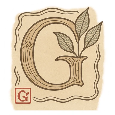 logo featuring the letter G with stylized leaves, elegant Japanese-inspired design sticker