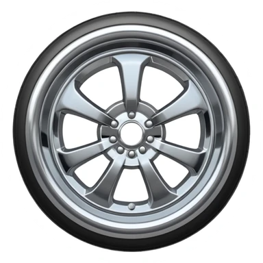 A chrome car wheel emoji, polished silver metal rim, smooth circular shape, minimal futuristic design, soft reflections, iOS emoji style, centered on white background, ultra clean look sticker