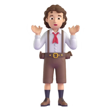 German person with brown curly hair in typical Bavarian clothing (lederhosen) shrugging and looking lost sticker